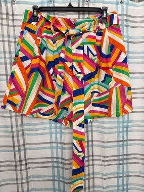 Flying Tomato Multicolor Geometric High-Waist Shorts